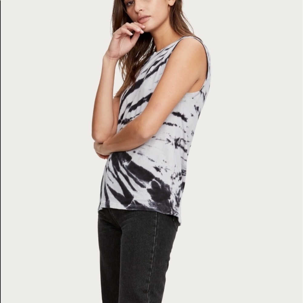 NWT Evereve Michael Stars Black and Gray Cotton Tie Dye Tank Size Large